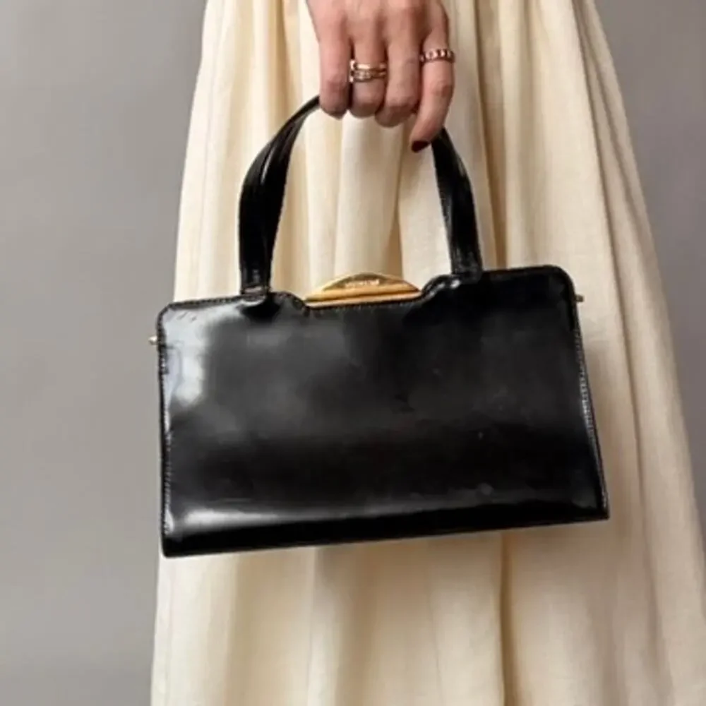 Vintage Valentino 80s Black Patent Leather Bag w/ Gold Clasp
